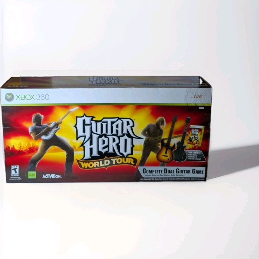 Xbox 360 Guitar Hero World Tour Complete Dual Guitar Game Bundle w/Box - Tested